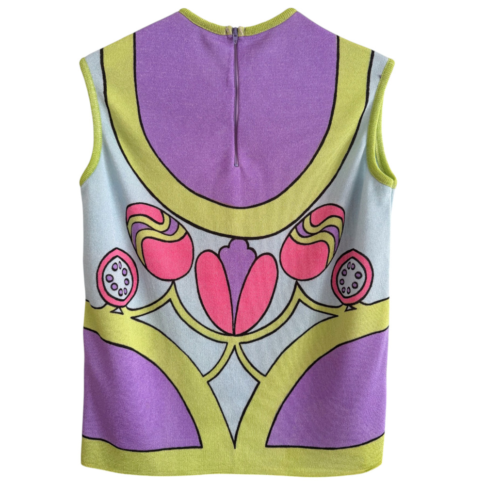 Vintage 60's Mod Psychedelic Stretch Knit Tank Top Dopamine Maximalist Pop Art - Picture 3 of 5